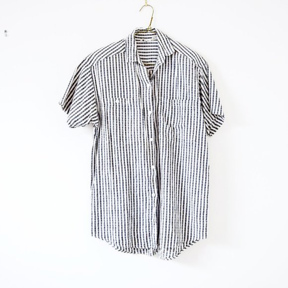 KIIAZANA Vintage Cotton Fine Woven Pinstripe T-shirt | Size S - Picture 2 of 7